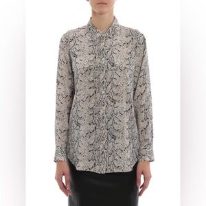 Equipment 100% Silk Blouse Snakeskin Button Down Silver Grey Black Soze XS‌‌
